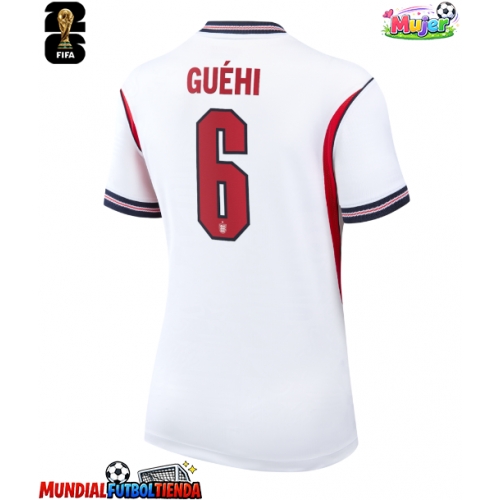 Camiseta Inglaterra Marc Guehi #6 Primera Equipación Replica Mundial 2026 para mujer mangas cortas